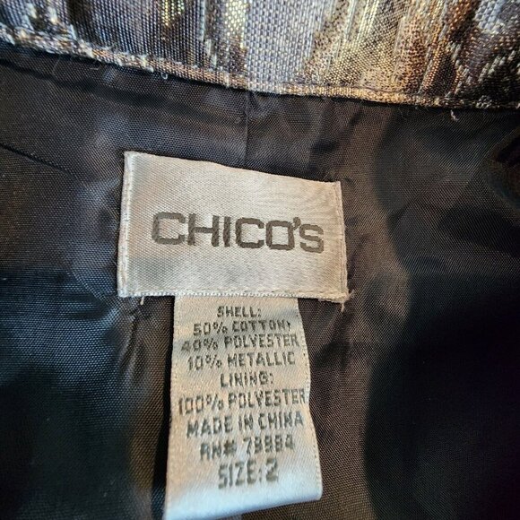 Chicos Gold Metallic Floral Shimmer Jacket Full Zip Front Pockets Snap Cuffs 2 - Picture 8 of 11